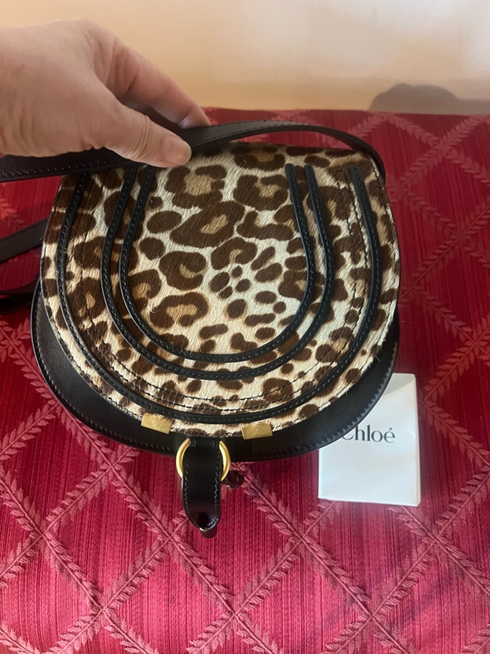 Chloé Leopard Haircalf Crossbody with Black Trim and Gold Hardware